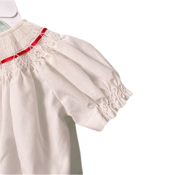 Vintage Style White Baby Dress with Red Accents & Back Buttons Size 6 Months - Picture 4 of 9